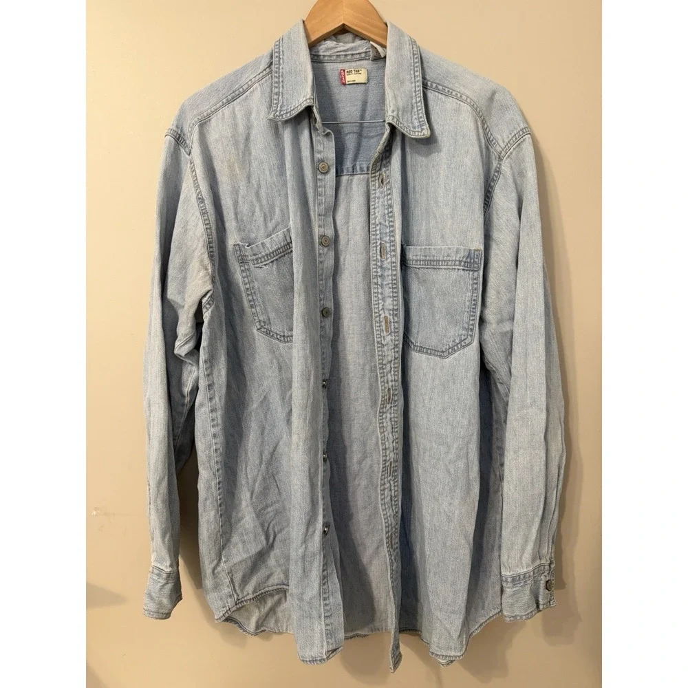 Levi's Light Wash Denim Button Down Shirt Casual Workwear Mens Large